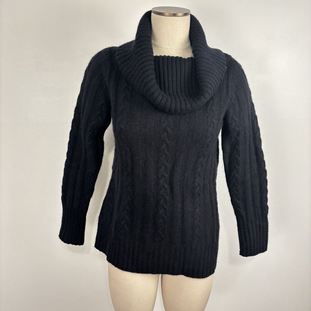 Sundance Women's S Lambswool Angora Cowl Neck Sweater Black Cable Knit Ribbed